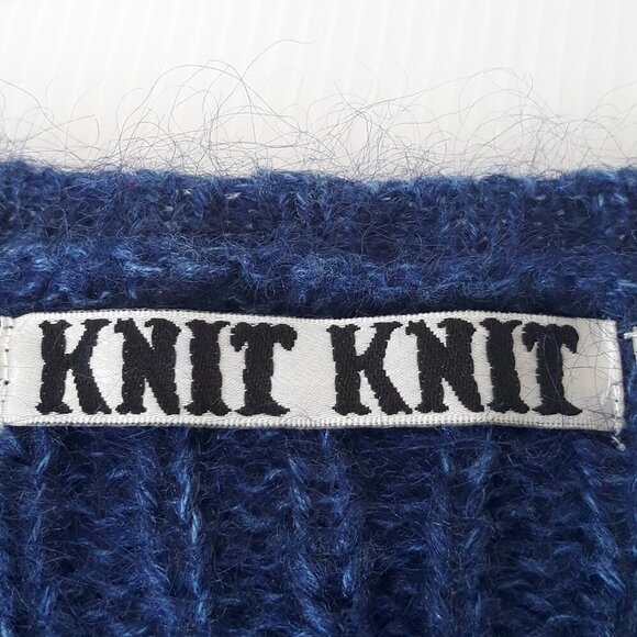 Knit Knit Mohair Blend Cable Knit V-Neck Cardigan L Blue Office Preppy Academia - Picture 5 of 6